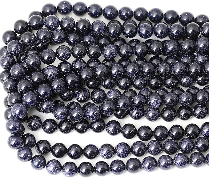 cheavian 35pcs 10mm natural blue sandstone gemstone round loose beads stone beads for jewelry making diy findings 1 strand 15"