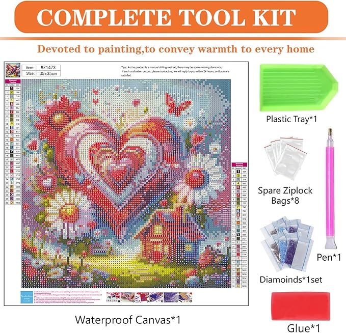 igoodom Diamond Art Kits for Adults, Love and House Diamond Painting Kit, Full Drill Round Diamond Art Kits, DIY Gem Art and Crafts for Home Wall Decor Gift 14x14inch