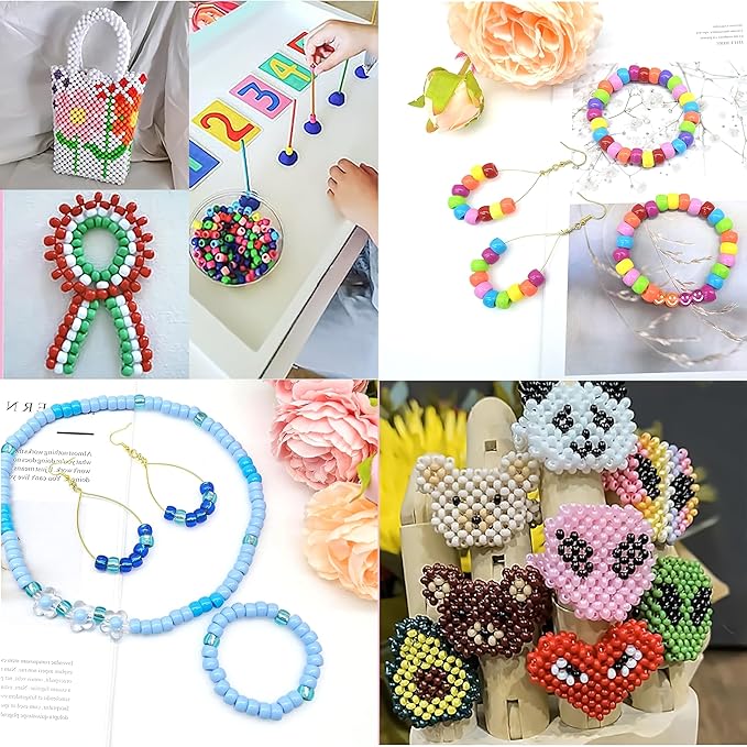 4800 Pcs Pony Beads for Friendship Bracelets 6x9mm 18 Solid 8 Color Shapes 10 Glitter Plastic Beads for Jewelry Making Supplies Necklaces Keychains Hair Braid DIY Craft Accessories