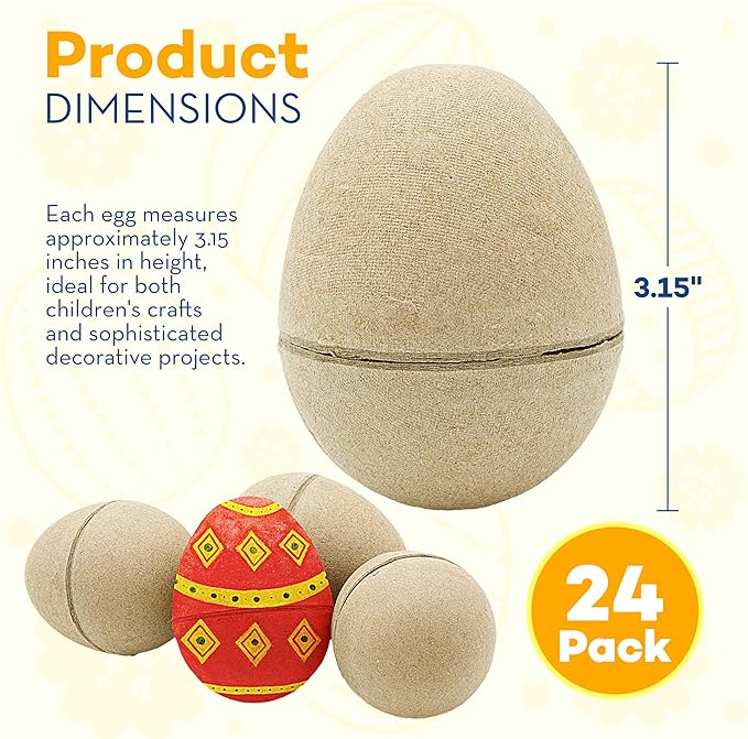 4E's Novelty Paper Mache DIY Easter Eggs to Paint 24 Pack - Paintable & Fillable Blank Easter Eggs Crafts for Kids & Adults, for Classroom Art Activities & DIY Projects