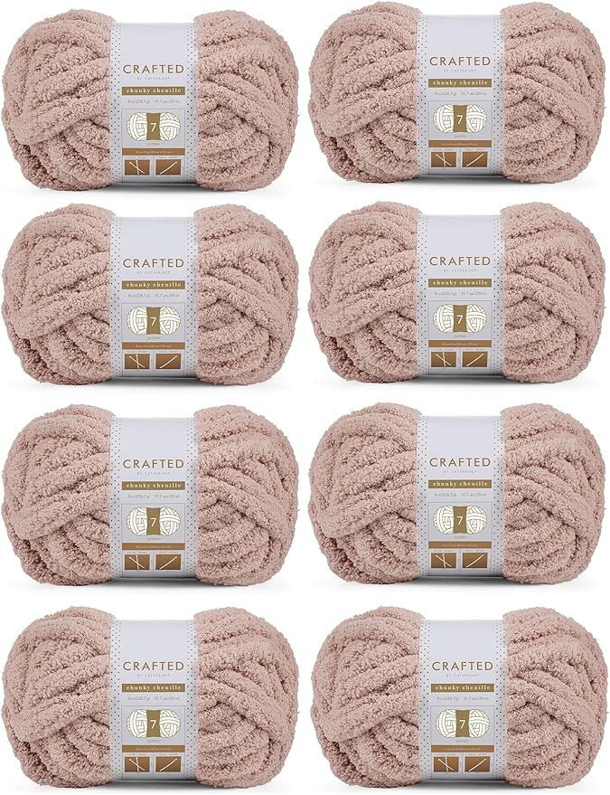 Crafted By Catherine Chunky Chenille Yarn - 8 Pack (8 oz / 227 g, 31.7 Yards Each Skein), Beige, Gauge 7 Jumbo