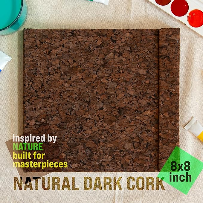 Cork Watercolor Pad Hardcover - 100% Cotton Paper 200GSM Cold Press - Magnetic Closure Watercolor Sketchbook, 40 Tear-Off Sheets, Lay-Flat - Artist Watercolor Paper Pad (Dark Cork, 8,5х7,7 inch)