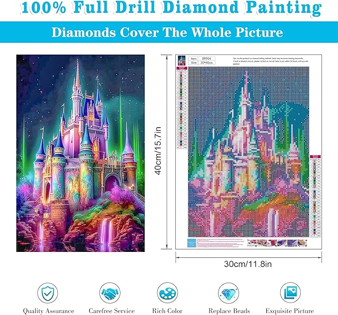 Meothan 5D Diamond Painting Kits for Adults, DIY Castle Diamond Art Painting Kits for Beginner, Full Drill Gem Art Painting Crafts for Home Wall Decor Gift 12‘’x16‘’