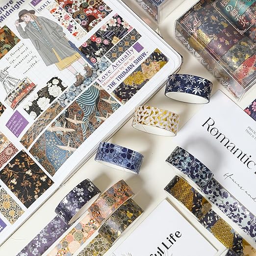 10 Rolls Sakura Washi Tape Set Japanese Arts Adhesive Tapes Gold Silver Foil Decorative Masking Tape Sets for Craft, Kids, Scrapbook, DIY, Gift Wrapping (Eternal Blossom)