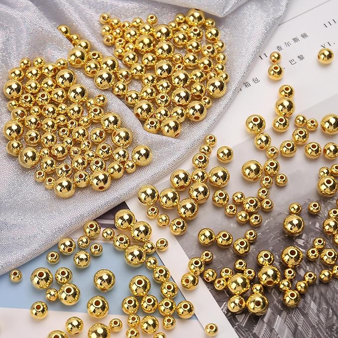bonny boxx quality glossy abs imitation pearl beads with hole 6/8/10mm round plastic acrylic spacer bead for diy craft jewelry making supplies (gold, 6mm, 700pcs)