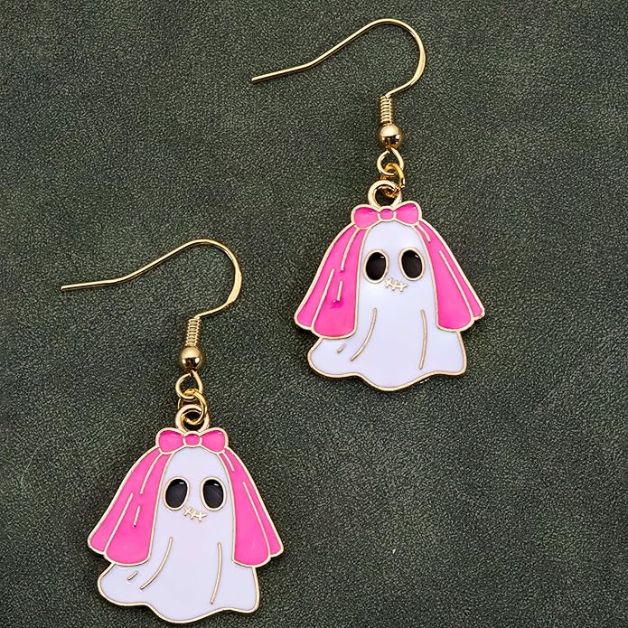Halloween Enamel Charms, 32 Pcs Metal Set, 8 Pink-Black Pastel Goth Designs for Jewelry Making, Keychains, Phone Straps (Ghost Bride, Skull, Lipstick, Bow, Bat Lips, Compact, Bloody Dress, Zombie Cameo)