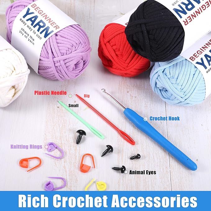WSICSE 8x50g Beginner Crochet Yarn, Cotton Yarn for Crocheting Easy-to-See Stitches Chunky Thick Soft Yarn for Beginners Crocheting Kit Easter Decorations