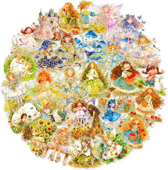 60Pcs Kawaii Girls Stickers for Journaling - Cute Sweet Cartoon Transparent Collage Scrapbooking Supplies Sticker Decal for Junk Journal Cards DIY Arts Crafts