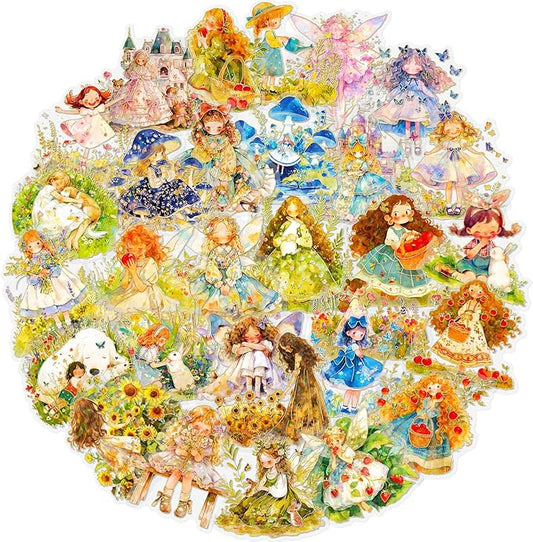 60Pcs Kawaii Girls Stickers for Journaling - Cute Sweet Cartoon Transparent Collage Scrapbooking Supplies Sticker Decal for Junk Journal Cards DIY Arts Crafts