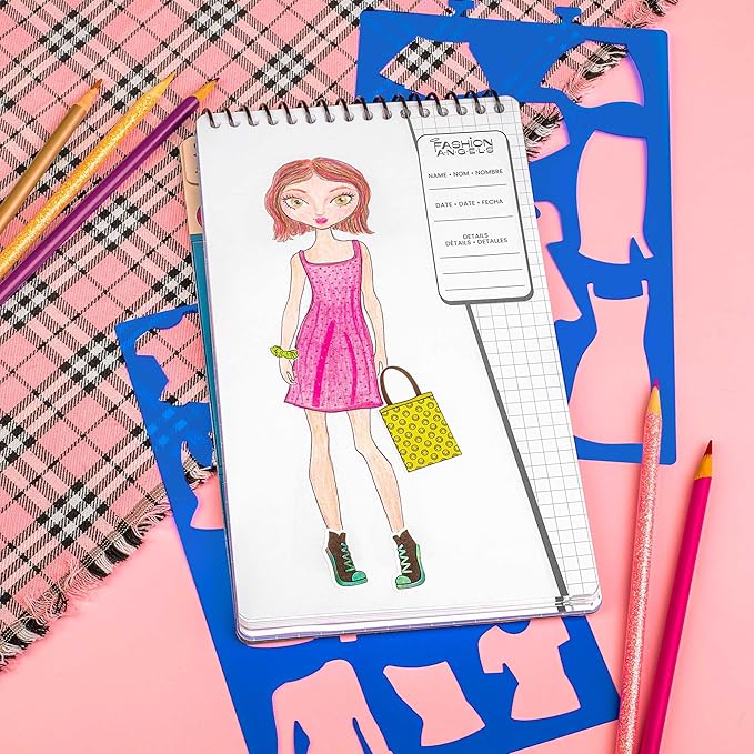 Fashion Angels School Spirit Sketch Set, Includes Sketch Pad with Stencils & Stickers, Fashion Design Sketch Book for Girls, Ideal Drawing Kit for Kids