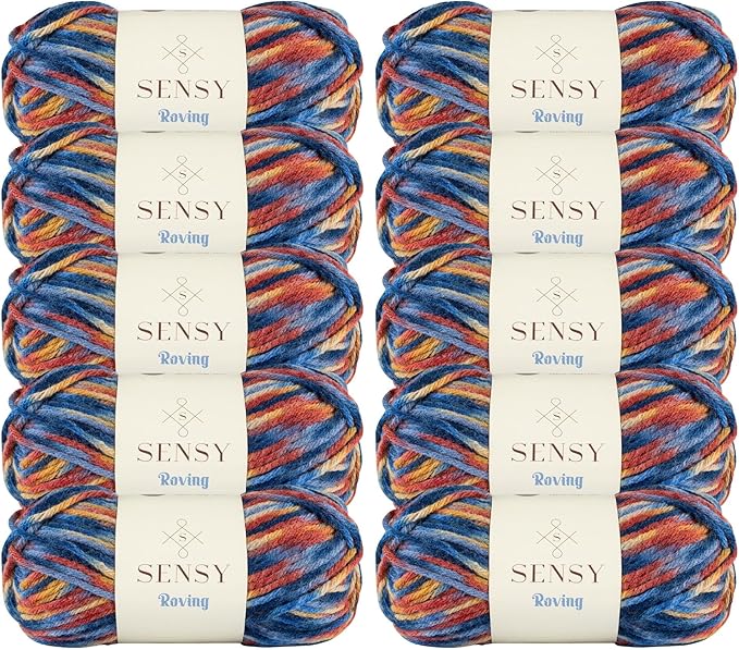 10 Skeins of Sensy Roving Multi Color Yarn, 3.5 oz, 132 Yards, Gauge 5 Bulky (Midnight)