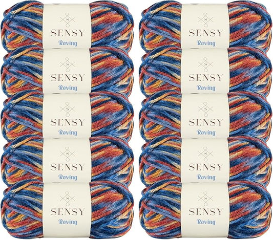 10 Skeins of Sensy Roving Multi Color Yarn, 3.5 oz, 132 Yards, Gauge 5 Bulky (Midnight)