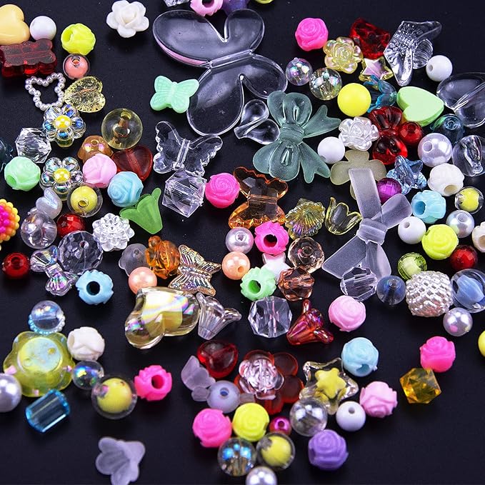 120Pcs Aesthetic Acrylic Assorted Beads Mix Color Pastel Beads Flower Heart Star Butterfly Candy Round Beads Plastic Beads Cute Beads Bulk for Bracelets Jewelry Making DIY Crafts Necklaces
