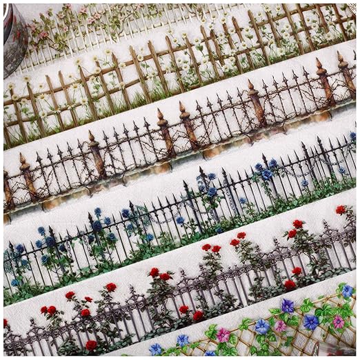 PET Tape Stickers for Journaling Supplies,6 Rolls of Vintage Flower Fence Themed Scrapbooking Tape Stickers for Journaling, Junk Journal Supplies, DIY Crafts (Wall)