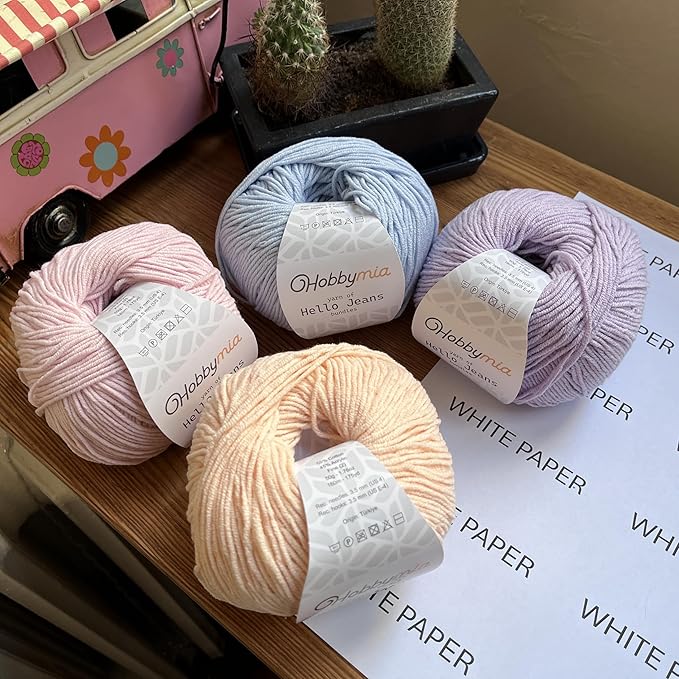 Cotton Yarn Kit - 4 Multicolor Balls Soft Sport Weight Yarn for Crochet & Amigurumi - 50g / 175yds Each & 10 Stitch Markers (H10 - Pastel-1)