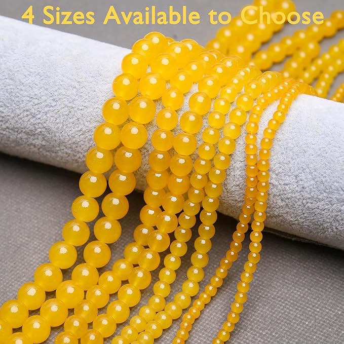 300PCs 6mm Yellow Jade Glass Beads Bulk, Round Smooth Hole Glass Crystal Beads for Jewelry Making, DIY Bracelets, Necklaces, Bag Charms, Keychains and Craft Projects