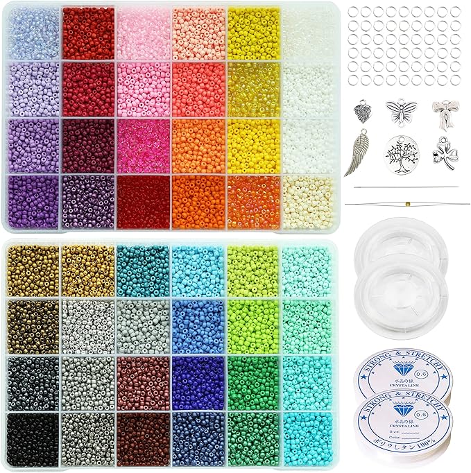 Bala&Fillic Size 3mm Seed Beads 48 Colors About 16800 pcs in Storage Box, 8/0 Glass Seed Beads for Making Bracelets Earrings Necklaces Jewelry