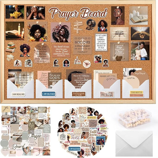 Black Women Prayer Board Kit - Vemfare 162 Pcs Prayer Board Stickers Supplies with Pins Envelope Bible Verse Quotes Cards, Motivational Scrapbook Stickers, Bible Study Supplies (Not Including Board)