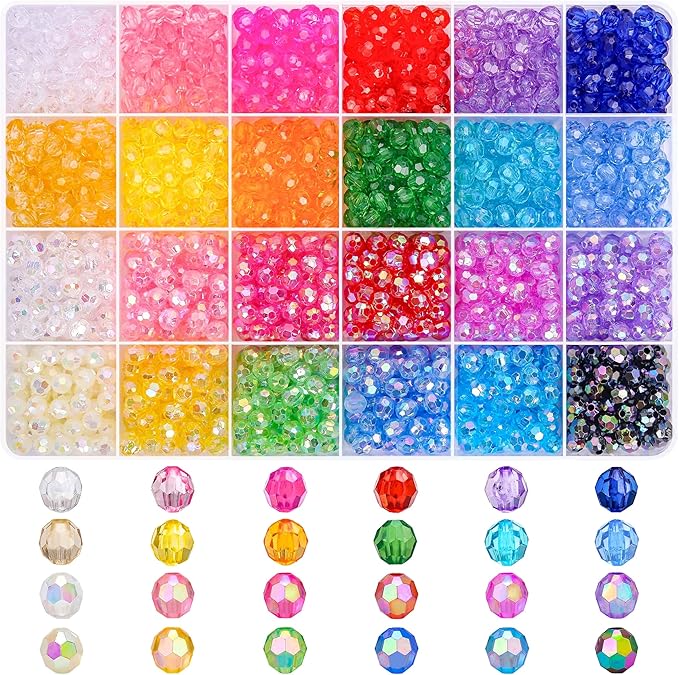 BONNY BOXX 1800PCs 6mm Acrylic Faceted Round Beads, AB & Regular Colors Crystal Bead for Jewelry Making DIY Friendship Bracelets Necklaces Earrings, Rainbow Color Spacer Beads for Crafting Projects