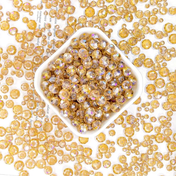 laopottbeads 1200 pcs 4mm round crystal glass beads for diy jewelry, ideal for bracelets, necklaces, pendants, and handmade craft projects(gold champagne)