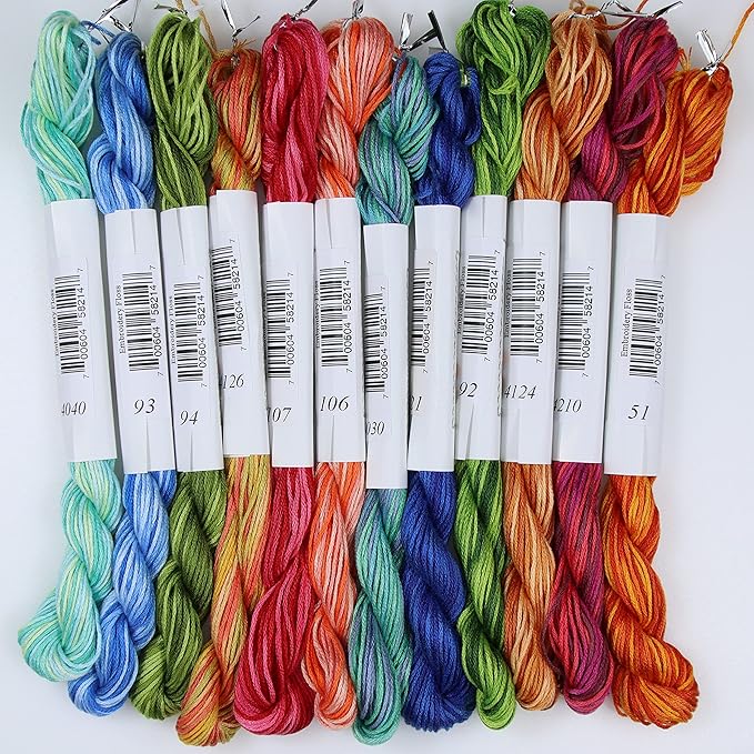 KCS Big skeins of 25 Meters Size 25 Color Variegated Cross Stitch Stranded Threads,12 skeins,11