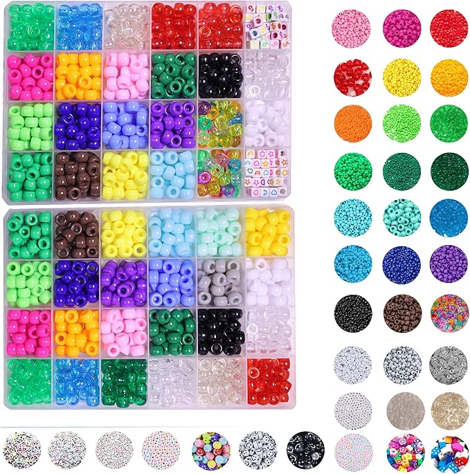 6800pcs Pony Beads in Bulk for Bracelet Making Kit, Multicolored Plastic Beads for Hair Braiding, Alphabet Beads, DIY Crafts, Kandi Friendship Charm Bracelet Keychain Making