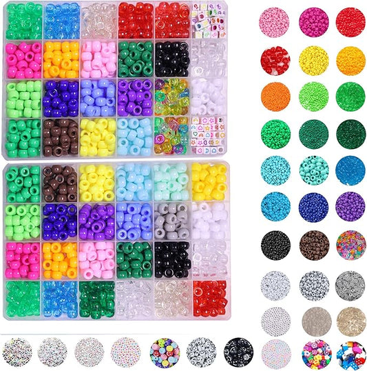 6800pcs Pony Beads in Bulk for Bracelet Making Kit, Multicolored Plastic Beads for Hair Braiding, Alphabet Beads, DIY Crafts, Kandi Friendship Charm Bracelet Keychain Making