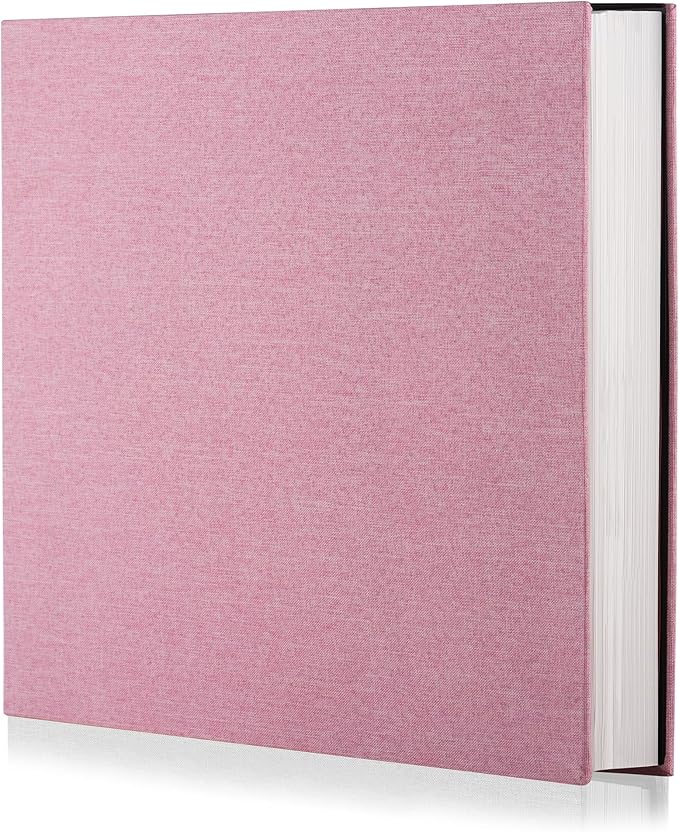 Pink Photo Album Self Adhesive Scrapbook Album for 4×6 Photos/Pictures DIY Linen Cover Album 15 Sheets/30 Blank Pages for Family Wedding, Birthday, Christmas, Anniversary