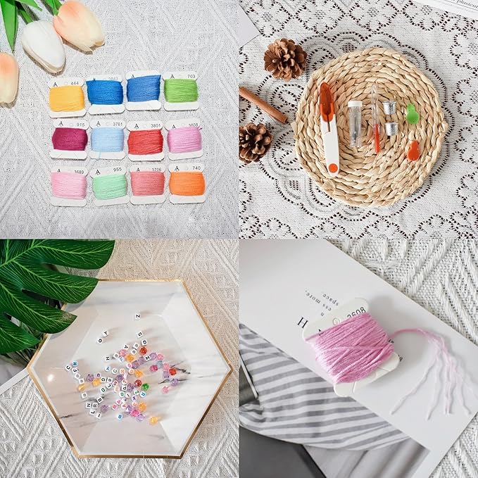 Athena's Elements 276Pcs Embroidery Kit, Cross Stitch Kits, Friendship Bracelet String Kit with Organizer Box-Included 100pcs Friendship Bracelet Floss Thread, Cross Stitch Kits, Gifts