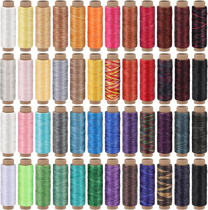 Jupean 48 Colors Waxed Thread, Leather Thread for Hand Sewing, Book Binding Threads, Leather Stitching Thread for Hand Sewing Craft DIY Bookbinding