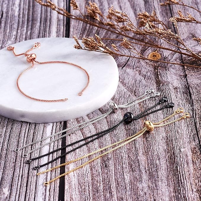 FASHEWELRY 20 Strands Adjustable Brass Bracelet Slider Extender Chains with Rhinestone Ends 4.72-4.96 Inch Real Platinum Plated for DIY Jewelry Making