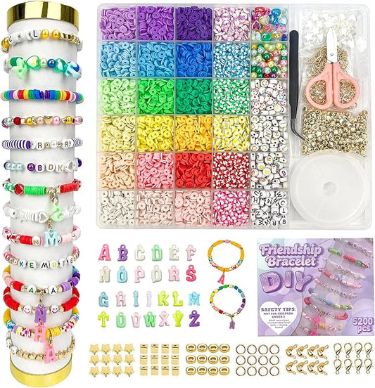 Bracelet Making Kit – 5200pcs Friendship Bracelet Kit 24 Colors Beaded Bracelet Set with Colorful Letter Beads & String for Jewelry Making, DIY Arts and Crafts Gifts, 6mm