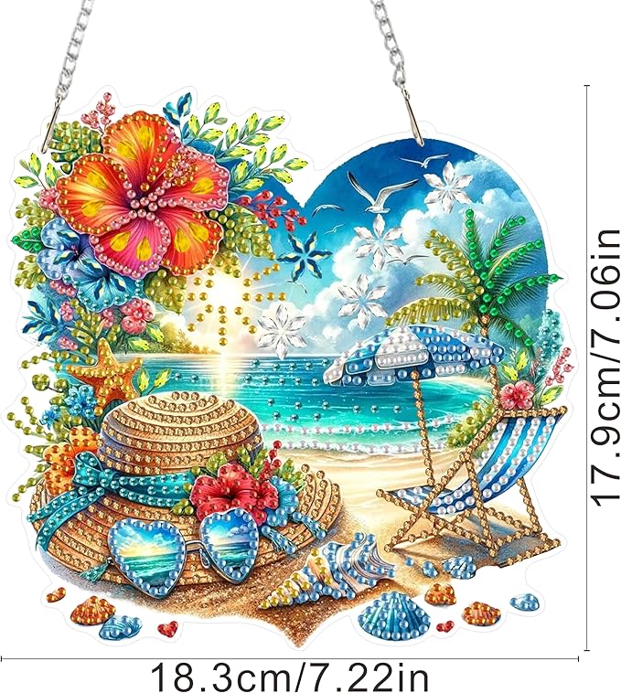 ARPADAMO Hanging Diamonds Art kit for Adult,DIY Summer Beach Pendant Diamonds Painting Art Kit, 7.2x7 inch Acrylic Diamonds Painting Board Kit Ornament, Special Crystal Diamond Hanging Ornament