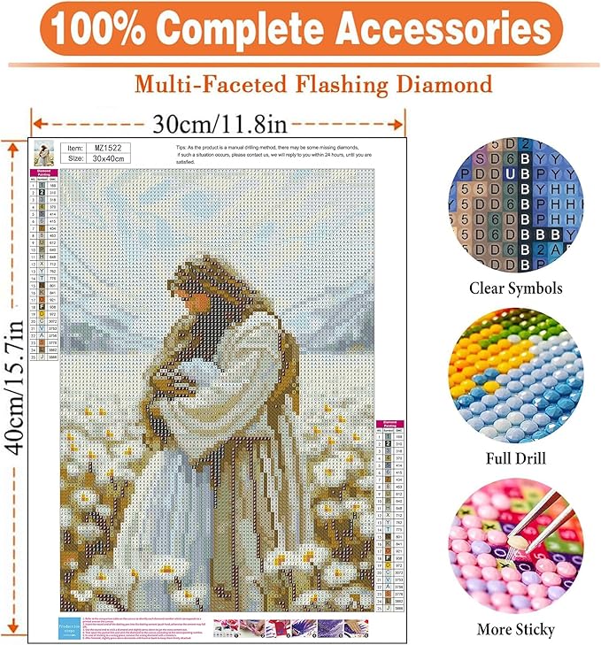 igoodom Jesus Diamond Art Kits for Adults, Jesus Diamond Painting Kit, Full Drill Round Diamond Art Kits, DIY Gem Art and Crafts for Home Wall Decor Gift 12x16inch