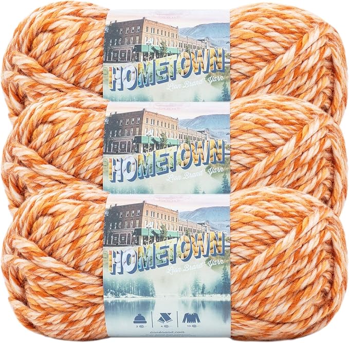 Lion Brand Yarn Hometown Yarn, Super-Bulky Yarn for Knitting, Crocheting, and Crafting, 3 Pack, San Juan Sunset