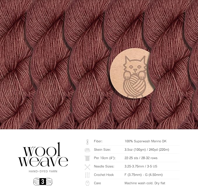 Superwash Merino Wool Yarn for Knitting & Crocheting - Premium Hand Dyed, 100gr, 240 Yards, Dk Weight - Luxurious, Soft & Durable Brown Wool Yarn