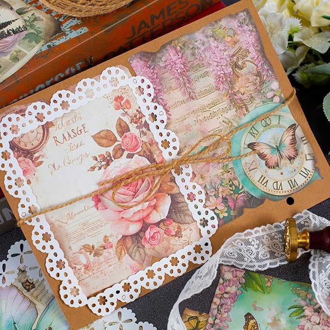 144 PCS Fantasy Scrapbook Paper Set, Vintage Journal Ephemera Pack for Scrapbooking, Journaling, DIY Crafts with Glue Tape