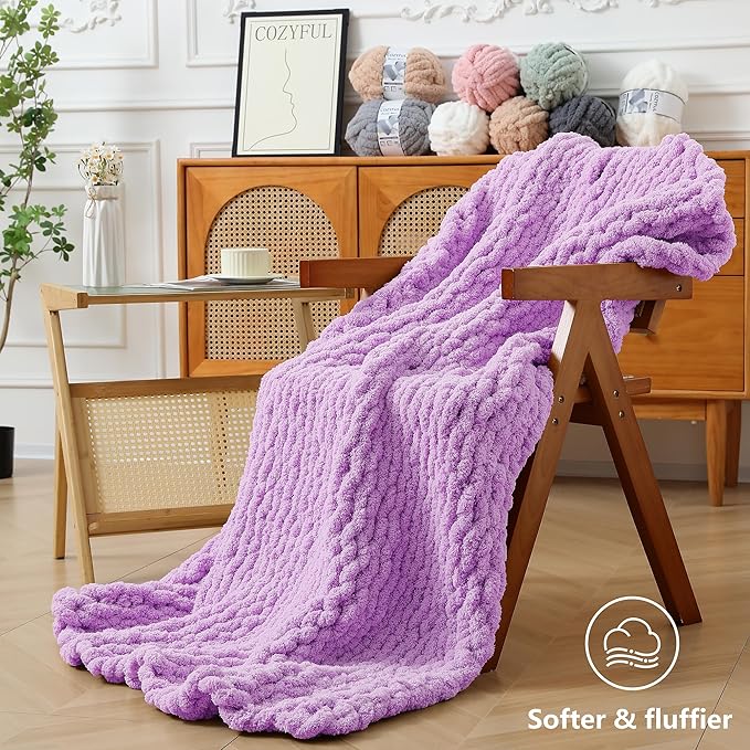 Chunky Yarn for Hand Knitting - #10 Chunky Chenille Yarn, Jumbo Big Thick Chunky Yarns for Crocheting, Super Bulky Chunky Knit Blanket Yarns, 8 Skein (25 yds 8 oz Each Skein), Purple