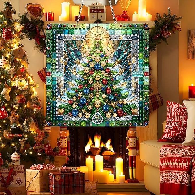 JJFox DIY Acrylic Diamond Art Painting Wreath Kits Special Shaped Rhinestone Diamond Art Window Pendants Home Garden Wall Hanging Kits Hanging Ornament，Double Sided(Christmas Tree-1)
