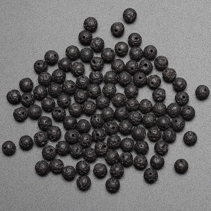 LPBeads 200Pcs Polished 6mm Round Natural Black Lava Gemstone Loose Beads with Stretch Cord for Jewelry Making Bracelets