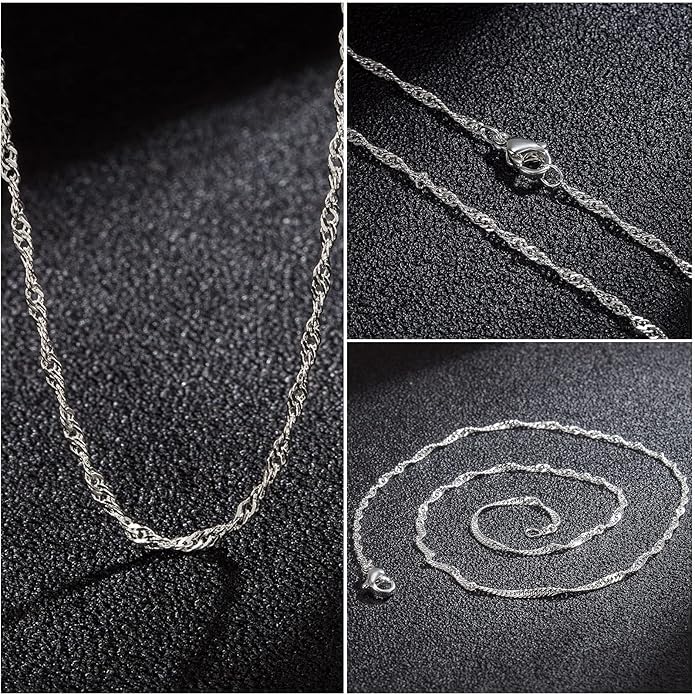 Whaline 24 Pack Silver Plated Chain Necklace 925 Water Ripple Plated Necklace for Jewelry Making Craft, Womens and Girls