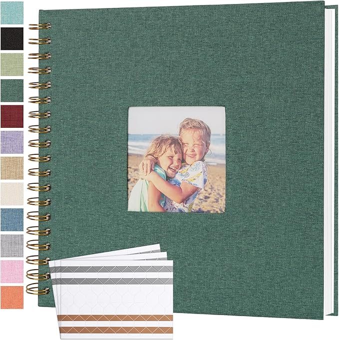 Scrapbook Photo Album 10x10 Inches 80 Pages Hardcover Kraft Paper Linen Cover Scrap Book Memory Book DIY Scrapbook Albums for Wedding Baby Boyfriend Travel Anniversary Family, Green