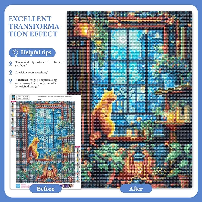 Camocin Diamond Art Kits for Adults Cat, 5D Window Landscape Diamond Painting Kits for Adults Beginners, DIY Potted Plant Full Round Dots Drill Gem Art Kit for Gift Home Wall Decor 12 x 16 Inch