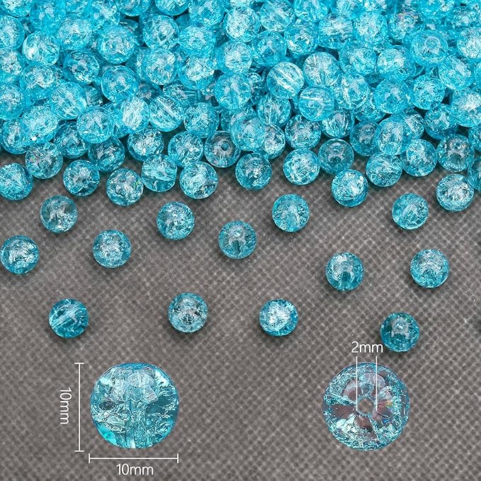 80PCs 10mm Blue Crackle Glass Beads Bulk, Round Smooth Hole Glass Crystal Beads for Jewelry Making, DIY Bracelets, Necklaces, Bag Charms, Keychains and Craft Projects