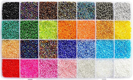 26000PCS 2mm Glass Seed Beads Kit – 28 Assorted Colors Small Beads Set for Jewelry Making, DIY Bracelets, Necklaces, Earrings, Craft Projects
