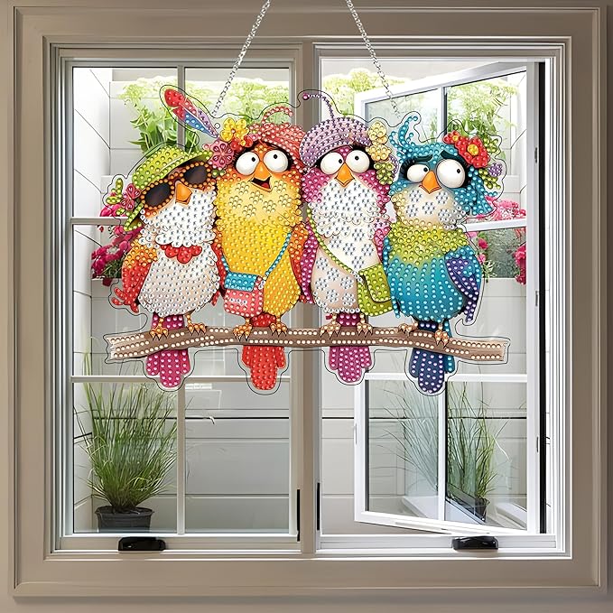 DIY Diamond Art Painting Wreath Kits，Special Shaped Rhinestone Hanging Ornament Diamond Art Window Pendants for Gift Home Garden Wall Hanging Kits,Double Sided (Bird)