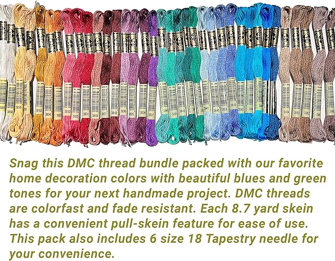 DMC Embroidery Floss, Anniversary Collection Pack. 36 Colors Cotton Embroidery Thread Bundle with Hand Embroidery Needle Size 18. Premium Cross Stitch String Set. Yarn Kit, DMC Mouline Threads.