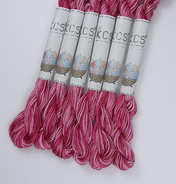 KCS Big skeins of 25 Meters Size 25 Color Variegated Cross Stitch Stranded Threads,6 skeins,48