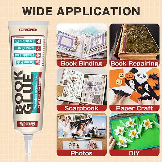 Book Glue, Dries Clear & Flexible Book Binding Glue Adhesive, Used for Bookbinding and Book Repair, Book Nook, Framing, Collages, Paper Art and Crafts - 60ml x 2Pack