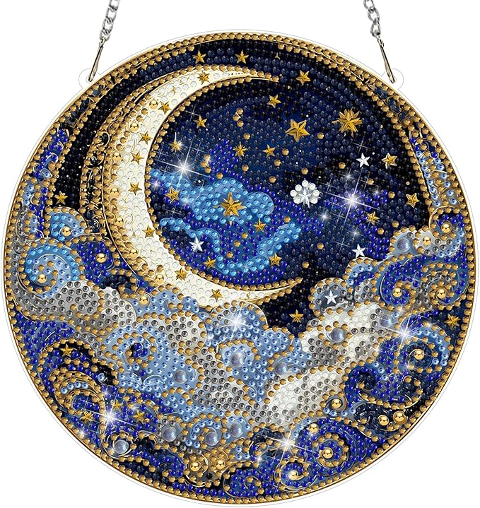 MAXBYE Moon Diamond Art Kits for Adults Hanging Ornament, DIY Special Crystal Diamond Painting kit, Double Sided Painting Kits for Beginners Gift Wall Home Decoration 8×8 Inch